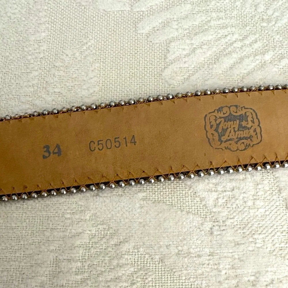 Tony Lama Brown Suede Belt 34 Crystal Heart Buckle Studded Western Cowgirl Y2K